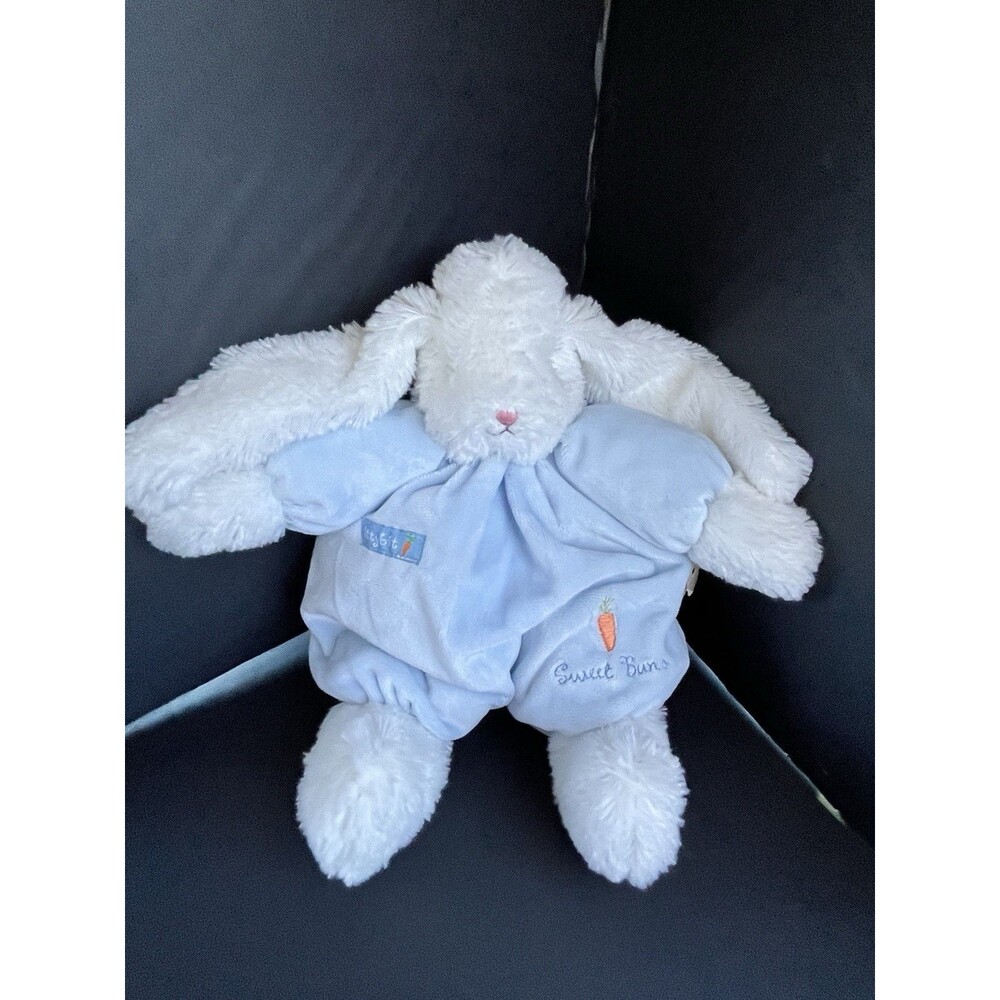 Bunnies By The Bay Blue Bud Sweet Buns White Bunny Lovey  Plush 14" Stuffed Toy